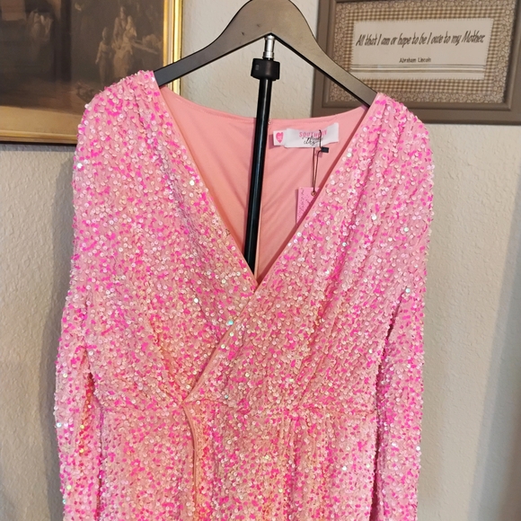Southern Fried Chics "Viva La Dolly" Women's Size XXL Pink Sequin Shift Dress - Picture 3 of 8